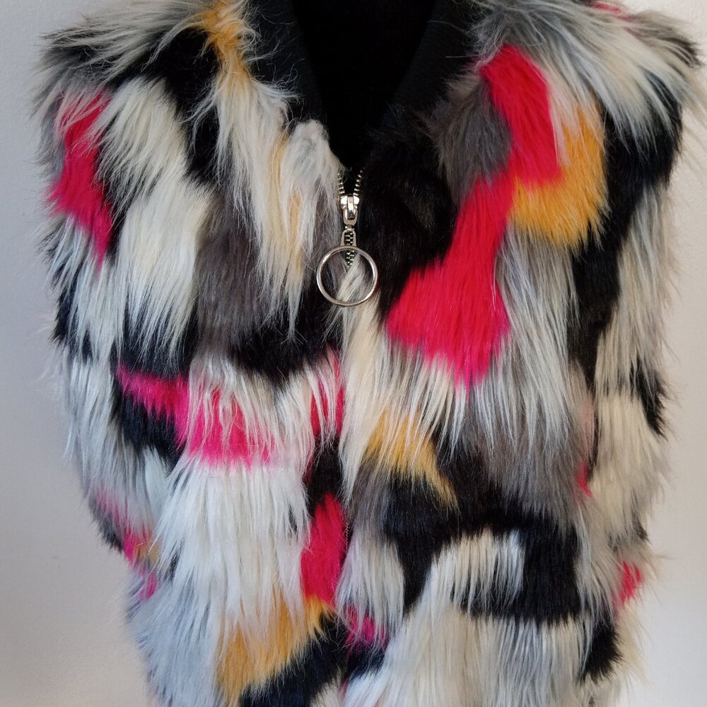 Thread & Supply Multicolor Faux Fur Vest - Pink, Yellow, Black, Gray, White - Picture 2 of 11